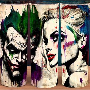 Harley Quin and Joker Comic Villain Cup Mug Tumbler